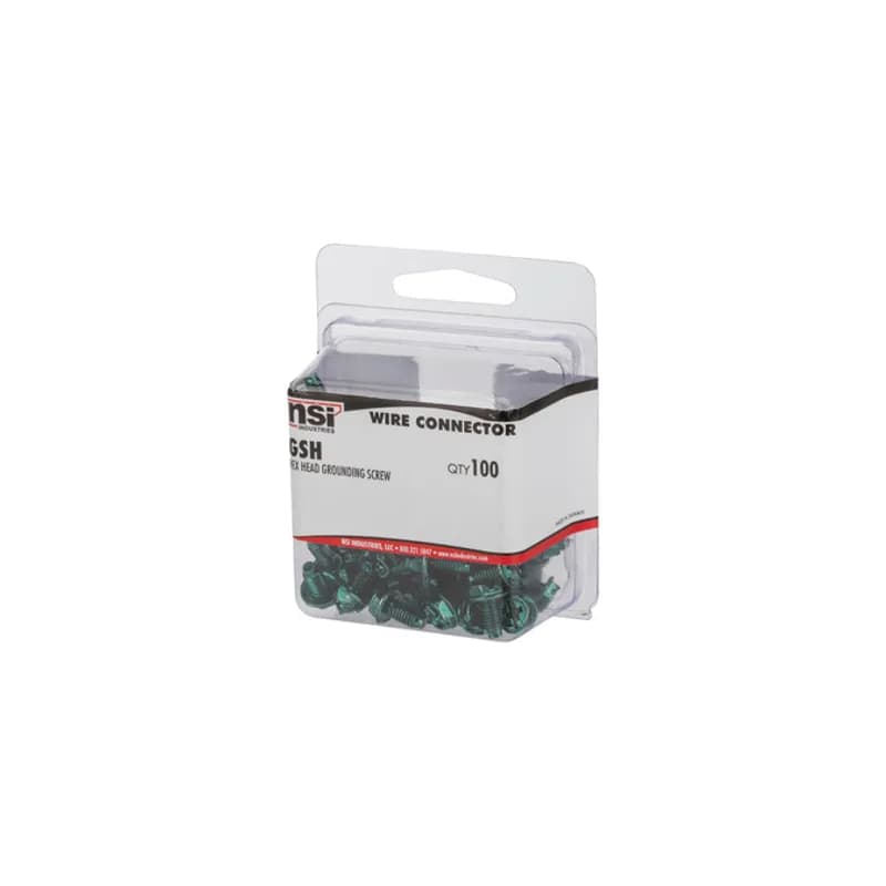 NSI Industries GSH - Use NSI GSH Hex Head Green Grounding Screws to ground solid pigtail and ring terminals when running ground conductor in a wide variety of applications. Screws are designed with a wide flat flange to distribute pressure and ensure solid electrical connections. Pack of 100. Stock products you can rely on—stock NSI.