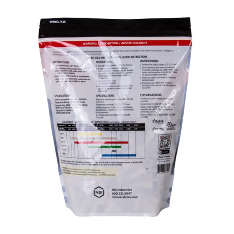 NSI Industries WWC-T-B - The Easy-Twist WWC-T-B 500-Count Bag of Tan Winged Wire Connectors are designed for use on copper wires in the 22-10 AWG size range. Theyâ€™re made of flame-retardant thermoplastic rated for a maximum temperature of 105Ëš Celsius (221Ëš Fahrenheit). The quick-grip square spring design grips in fewer twists and can dead-end a single wire, while the ergonomic swept-back wing design and ribbed texture makes them easy to twist. Their compact design is useful for applications in tight areas or anywhere else you need to connect wires.