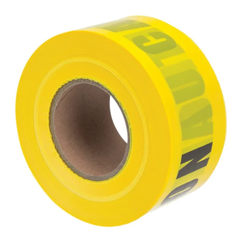 NSI Industries BT-305 - Caution Tape - 3" x 1000' Used above ground to mark off hazards. Made from long lasting, non-adhesive polyethylene for exceptional quality, durability and performance.