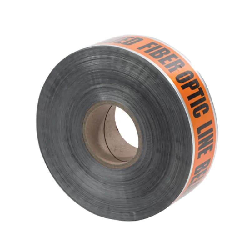 NSI Industries ULTD-342 - Caution Buried Fiber Optic Line Below - Detectable Tape - 3" x 1000' Consists of a minimum 5 mil overall thickness with no less than a 35 gauge solid aluminum foil core, which allows for easy detection of underground utilities. Specially formulated to resist degradation by elements normally encountered in soil. All printing is encased to avoid ink rub-off.