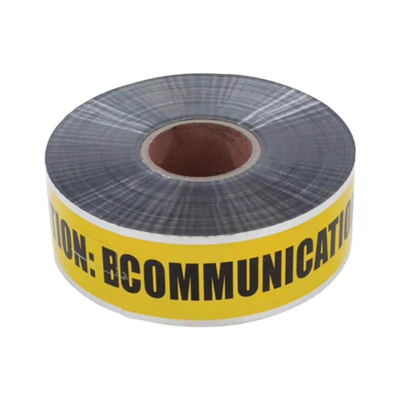 NSI Industries ULTD-343 - Caution Buried Communication Line Below - Detectable Tape - 3" x 1000' Consists of a minimum 5 mil overall thickness with no less than a 35 gauge solid aluminum foil core, which allows for easy detection of underground utilities. Specially formulated to resist degradation by elements normally encountered in soil. All printing is encased to avoid ink rub-off.