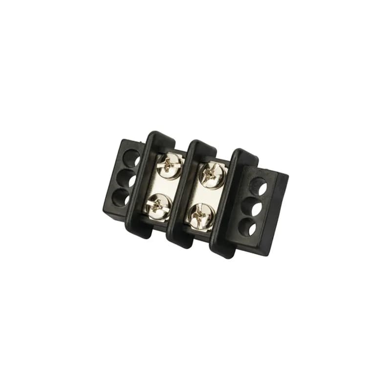 2 Circuit Double Row Terminal Block Terminal blocks are made from strong glass-filled polyester. Heavy duty construction with corrosion resistant terminal plates ensures dependable, easy access multiple termination block. Screws are #8 stud size. Rated for 30 amps and 600 volts maximum.