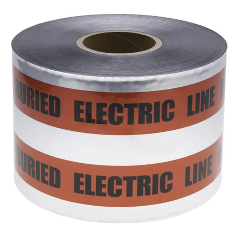 NSI Industries ULTD-627 - Caution Buried Electric Line Below - Detectable Tape - 6" x 1000' Red Consists of a minimum 5 mil overall thickness with no less than a 35 gauge solid aluminum foil core, which allows for easy detection of underground utilities. Specially formulated to resist degradation by elements normally encountered in soil. All printing is encased to avoid ink rub-off.