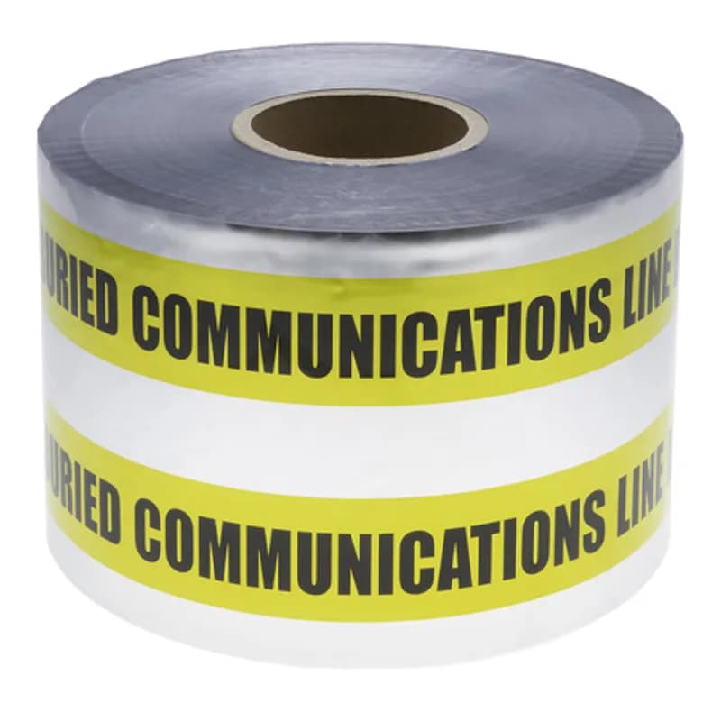 NSI Industries ULTD-643 - Caution Buried Communication Line Below - Detectable Tape - 6" x 1000' Consists of a minimum 5 mil overall thickness with no less than a 35 gauge solid aluminum foil core, which allows for easy detection of underground utilities. Specially formulated to resist degradation by elements normally encountered in soil. All printing is encased to avoid ink rub-off with environmentally safe ink.