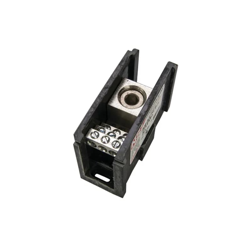 Power Distribution Block (1) 500 MCM-4 AWG Primary (12) 4-14 AWG Secondary Power Distribution Blocks are made of high strength, high-conductivity aluminum alloy and are mounted in a high-strength glass-filled polyester base. Each block can stand alone or combine with other blocks to form a multi-block set.
