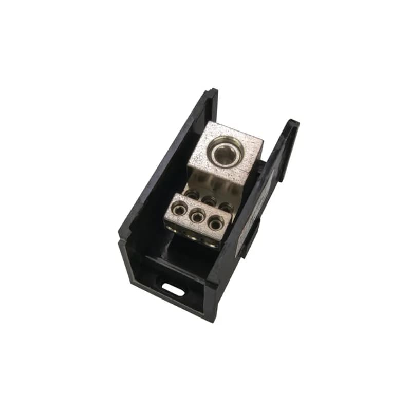 NSI Industries AL-V1-K6 - Power Distribution Block 1000-250 MCM Primary 2/0-14 AWG Secondary Power Distribution Blocks are made of high strength, high-conductivity aluminum alloy and are mounted in a high-strength glass-filled polyester base. Each block can stand alone or combine with other blocks to form a multi-block set.