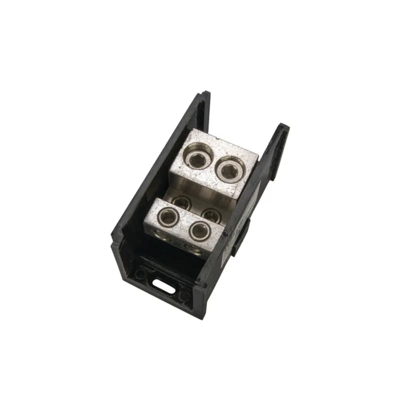NSI Industries AL-R2-M4 - Power Distribution Block (2) 500 MCM-4 AWG Primary (4) 4/0-6 AWG Secondary Power Distribution Blocks are made of high strength, high-conductivity aluminum alloy and are mounted in a high-strength glass-filled polyester base. Each block can stand alone or combine with other blocks to form a multi-block set.