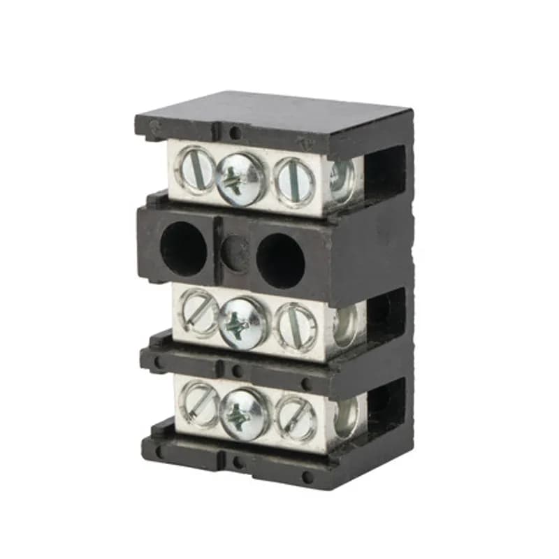 3 Pole Splicer Reducer Terminal splicer/reducers are made from strong glass-filled polyester. Rated for 75 amps and 600 volts maximum.