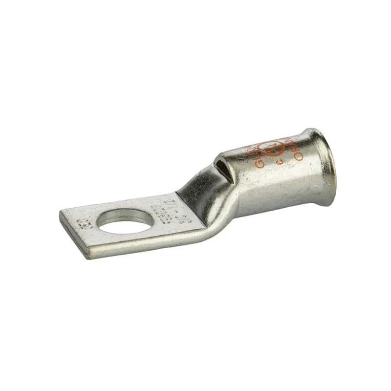 NSI Industries GL3048B - 1 Hole Short Barrel Copper Compression Lug for Flexible Copper Cable3/0AWG - 1/2" Bolt Compression lugs for flexible copper cables are connects that have a gentle, continuous flared end to ensure ease of cable insertion of flexible and extra flexible cables such as locomotive, welding, mining cable and more. The flared end also reduces pressure on the cable strands after installation and protects them from chafing and breakage as a result of cable movement. Tin-plated for corrosion resistance. Rated 600 volts for copper cables only. Single mounting hole.