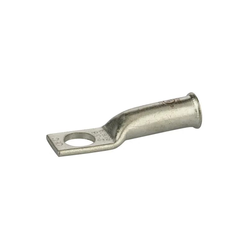NSI Industries L238B - 1 Hole Long Barrel Copper Compression Lug for Flexible Copper Cable 2 AWG - 3/8" Bolt Compression lugs for flexible copper cables are connects that have a gentle, continuous flared end to ensure ease of cable insertion of flexible and extra flexible cables such as locomotive, welding, mining cable and more. The flared end also reduces pressure on the cable strands after installation and protects them from chafing and breakage as a result of cable movement. Tin-plated for corrosion resistance. Rated 600 volts for copper cables only. Single mounting hole.