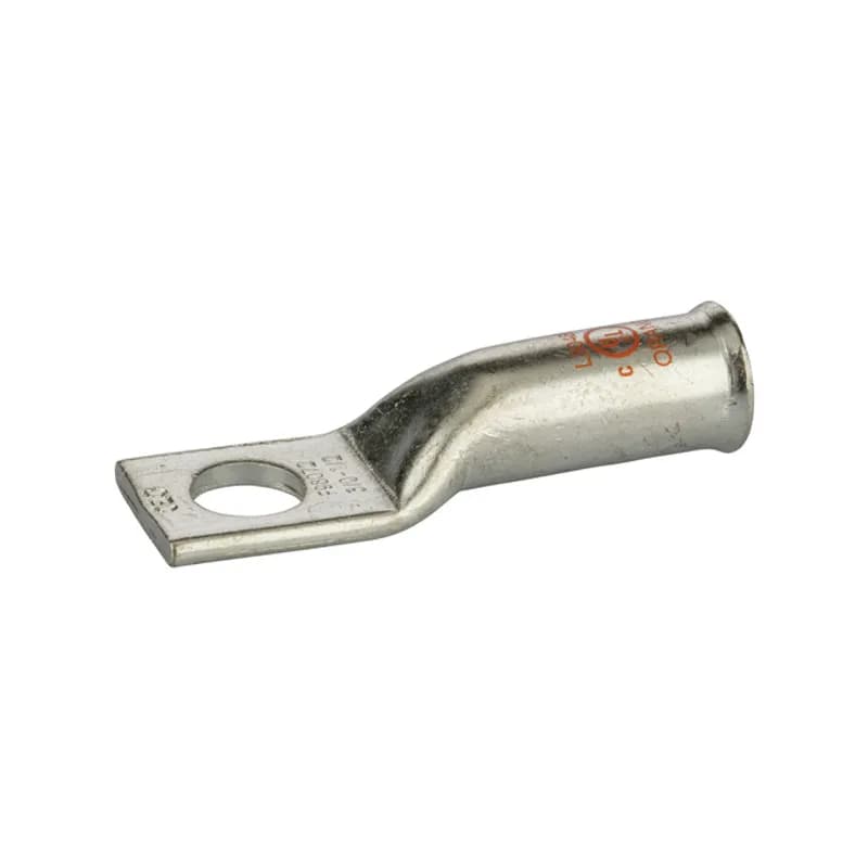 NSI Industries L3048B - 1 HoleLong Barrel Copper Compression Lug for Flexible Copper Cable3/0AWG - 1/2" Bolt Compression lugs for flexible copper cables are connects that have a gentle, continuous flared end to ensure ease of cable insertion of flexible and extra flexible cables such as locomotive, welding, mining cable and more. The flared end also reduces pressure on the cable strands after installation and protects them from chafing and breakage as a result of cable movement. Tin-plated for corrosion resistance. Rated 600 volts for copper cables only. Single mounting hole.