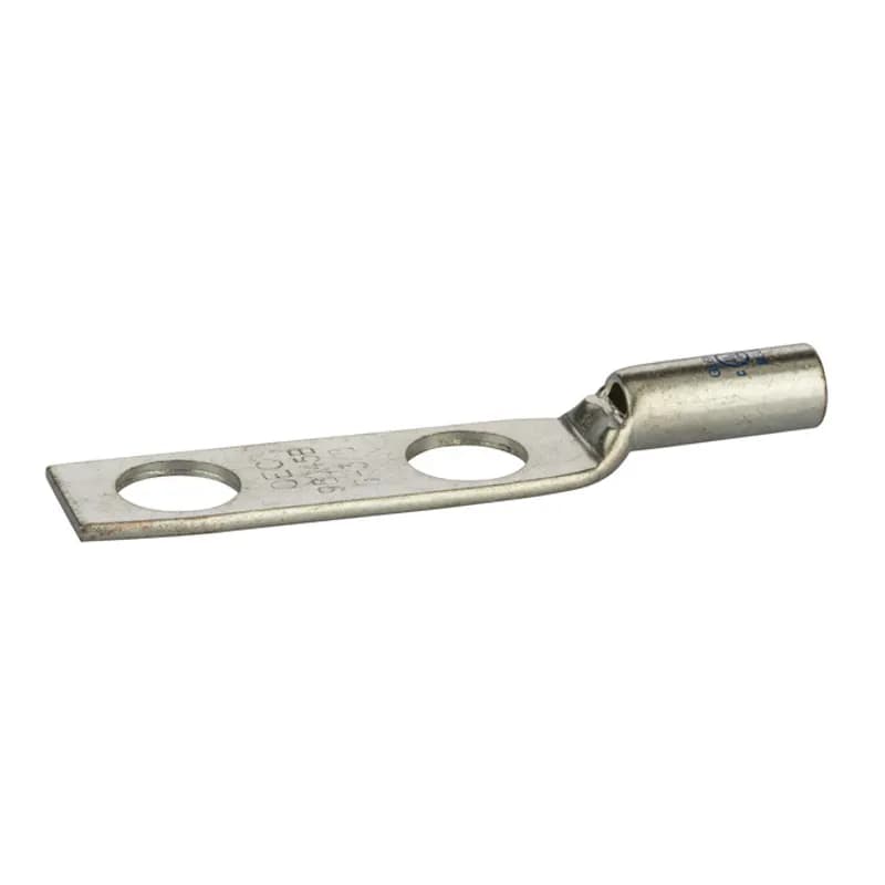 NSI Industries GL6N-38 - 2 Hole Short Barrel Copper Compression Lug w/ Peep Hole 6 AWG - 3/8" Bolt Short Barrel Copper Compression Lugs with Peep Hole is a type of copper compression connector that is produced from high conductivity copper tubing. They are tin-plated to provide corrosion resistance and are marked with die index and color coded for easy reference. Listed for 35KV maximum when properly installed.