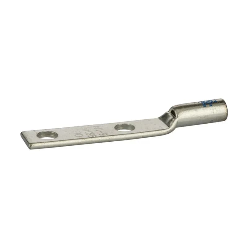 NSI Industries GL6N-143 - 2 Hole Short Barrel Copper Compression Lug w/ Peep Hole 6 AWG - 1/4" Bolt Short Barrel Copper Compression Lugs with Peep Hole is a type of copper compression connector that is produced from high conductivity copper tubing. They are tin-plated to provide corrosion resistance and are marked with die index and color coded for easy reference. Listed for 35KV maximum when properly installed.