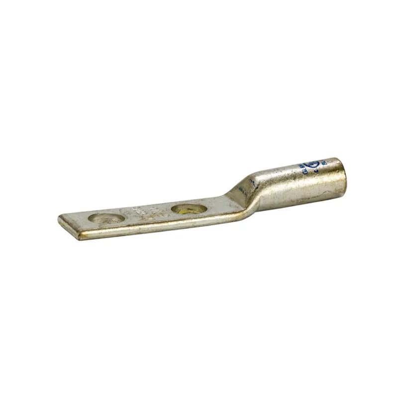 2HoleShort Barrel Copper Compression Lug w/ PeepHole6AWG-1/4" Bolt Short Barrel Copper Compression Lugs with PeepHoleis a type of copper compression connector that is produced from high conductivity copper tubing. They are tin-plated to provide corrosion resistance and are marked with die index and color coded for easy reference. Listed for 35KV maximum when properly installed.