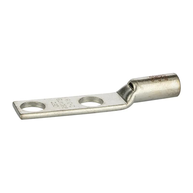 2HoleShort Barrel Copper Compression Lug w/ PeepHole2AWG-3/8" Bolt Short Barrel Copper Compression Lugs with PeepHoleis a type of copper compression connector that is produced from high conductivity copper tubing. They are tin-plated to provide corrosion resistance and are marked with die index and color coded for easy reference. Listed for 35KV maximum when properly installed.