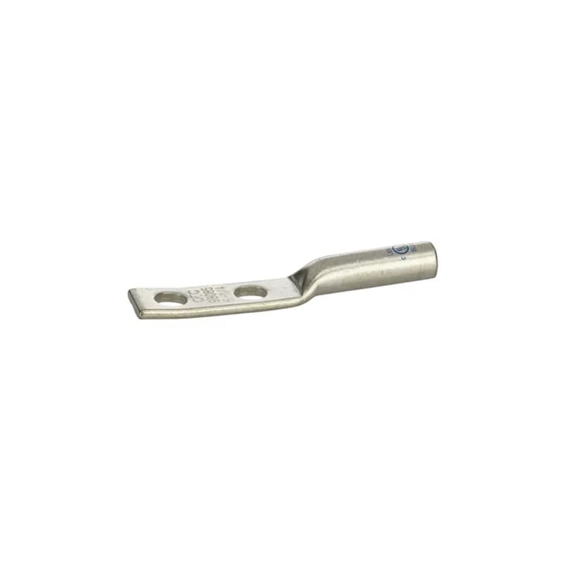 2 Hole Long Barrel Copper Compression Lug 6 AWG - 1/4" Bolt - 5/8" Mounting Spacing Long Barrel Copper Compression Lugs are produced from high conductivity copper tubing. Allows easy inspection of the termination to assure complete cable insertion. Tin-plated to provide corrosion and low contact resistance. Marked with die index and color coded. Listed for 35KV maximum when properly installed. Rated 600V. cULus 486A/B Listed. UL467 Listed on sizes 6 AWG - 3/0 AWG. Temperature rating 90 degrees C.