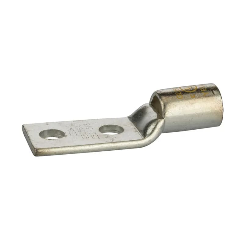2HoleShort Barrel Copper Compression Lug w/ PeepHole250MCM-3/8" Bolt Short Barrel Copper Compression Lugs with PeepHoleis a type of copper compression connector that is produced from high conductivity copper tubing. They are tin-plated to provide corrosion resistance and are marked with die index and color coded for easy reference. Listed for 35KV maximum when properly installed.