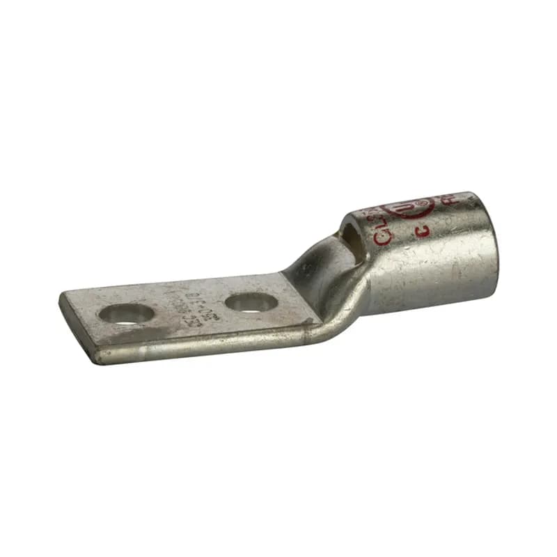 2HoleShort Barrel Copper Compression Lug w/ PeepHole350MCM-3/8" Bolt Short Barrel Copper Compression Lugs with PeepHoleis a type of copper compression connector that is produced from high conductivity copper tubing. They are tin-plated to provide corrosion resistance and are marked with die index and color coded for easy reference. Listed for 35KV maximum when properly installed.