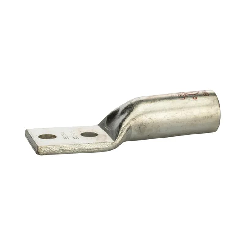 2 Hole Long Barrel Copper Compression Lug500 MCM-3/8" Bolt Long Barrel Copper Compression Lugs is a type of copper compression connector that is produced from high conductivity copper tubing. They are tin-plated to provide corrosion resistance and are marked with die index and color coded for easy reference. Listed for 35KV maximum when properly installed.
