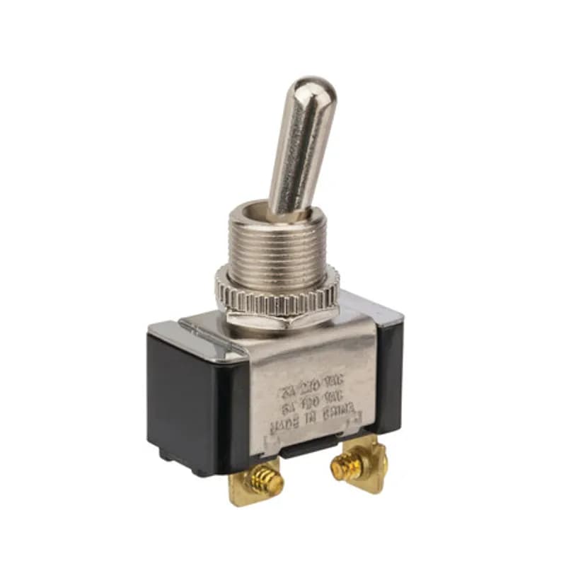 NSI Industries 78110TS - Brass/Nickel Single Pole Single Throw 6 amp switch with bat shaped On-Off toggle pull - 6 amp at 125 VAC and 3 amp at 250 VAC