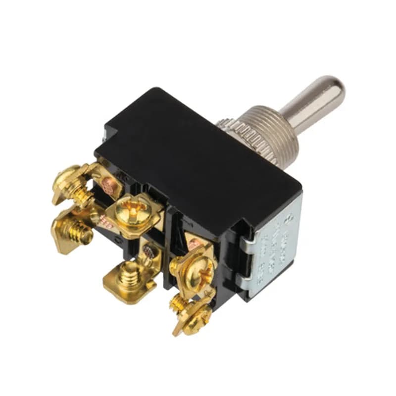 NSI Industries 78230TS - Brass/Nickel Double Pole Double Throw 10 amp switch with bat shaped On-Off toggle pull - 10 amp at 125 VAC and 20 amp at 250 VAC