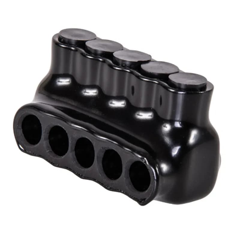 The Polaris IPL4-5 Multi-Tap Single Side Entry Connector features 5 ports sized for 4-14 AWG wires. The body is made from aluminum alloy wrapped in a layer of plastisol insulation. Each port is pre-loaded with an oxide inhibitor, with removable access plugs over the hex screws used to tighten the connections. Installs with a hex key and torque wrench, without any tape or additional supplies. Designed for use in a wide range of splicing applications, including installation in cable trays, panel boards, ducts, raceways or troughs.