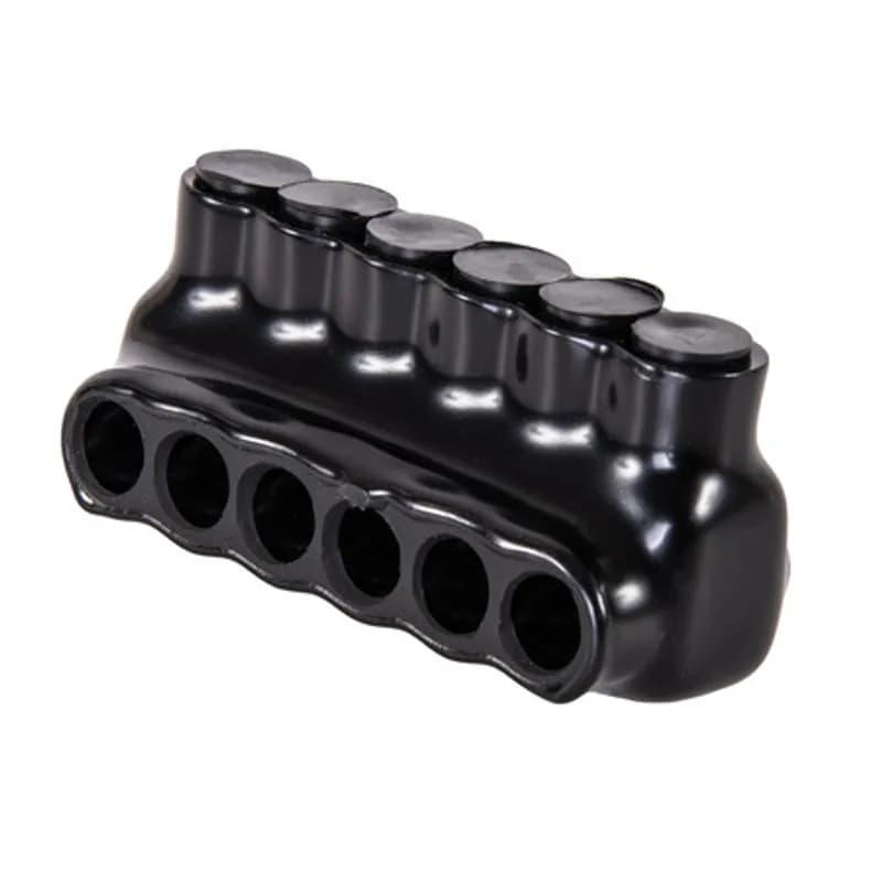 The Polaris IPL4-6 Multi-Tap Single Side Entry Connector features 6 ports sized for 4-14 AWG wires. The body is made from aluminum alloy wrapped in a layer of plastisol insulation. Each port is pre-loaded with an oxide inhibitor, with removable access plugs over the hex screws used to tighten the connections. Installs with a hex key and torque wrench, without any tape or additional supplies. Designed for use in a wide range of splicing applications, including installation in cable trays, panel boards, ducts, raceways or troughs.
