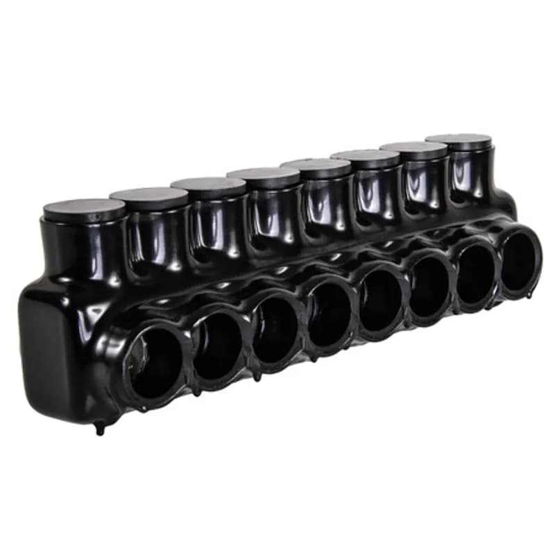 The Polaris IPL1/0-8 Multi-Tap Single Side Entry Connector features 8 ports sized for 1/0-14 AWG wires. The body is made from aluminum alloy wrapped in a layer of plastisol insulation. Each port is pre-loaded with an oxide inhibitor, with removable access plugs over the hex screws used to tighten the connections. Installs with a hex key and torque wrench, without any tape or additional supplies. Designed for use in a wide range of splicing applications, including installation in cable trays, panel boards, ducts, raceways or troughs.