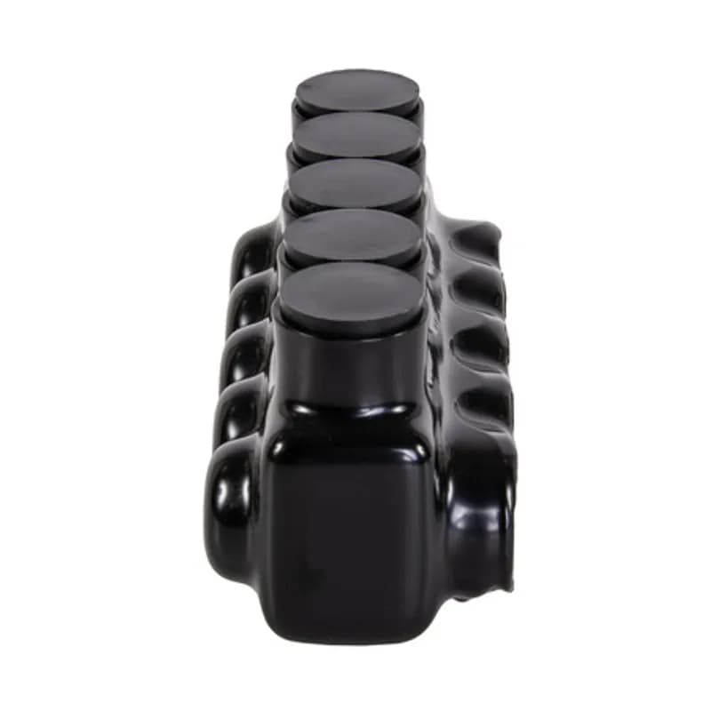 The Polaris IPL3/0-5 Multi-Tap Single Side Entry Connector features 5 ports sized for 3/0-6 AWG wires. The body is made from aluminum alloy wrapped in a layer of plastisol insulation. Each port is pre-loaded with an oxide inhibitor, with removable access plugs over the hex screws used to tighten the connections. Installs with a hex key and torque wrench, without any tape or additional supplies. Designed for use in a wide range of splicing applications, including installation in cable trays, panel boards, ducts, raceways or troughs.