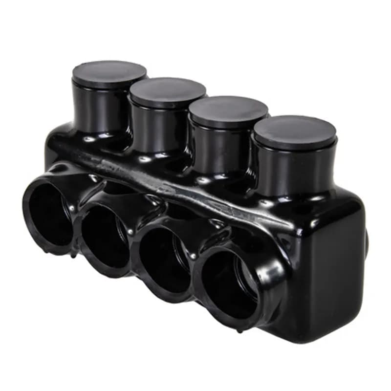 NSI Industries IPL250-4 - The Polaris IPL250-4 Multi-Tap Single Side Entry Connector features 4 ports sized for 250 MCM - 6 AWG wires. The body is made from aluminum alloy wrapped in a layer of plastisol insulation. Each port is pre-loaded with an oxide inhibitor, with removable access plugs over the hex screws used to tighten the connections. Installs with a hex key and torque wrench, without any tape or additional supplies. Designed for use in a wide range of splicing applications, including installation in cable trays, panel boards, ducts, raceways or troughs.