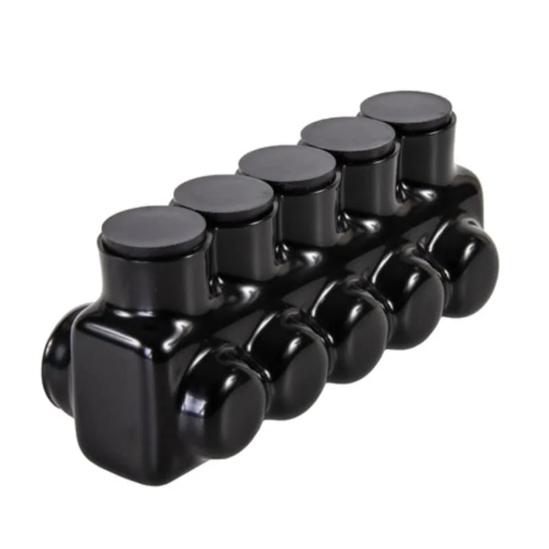 NSI Industries IPL1/0-5 - The Polaris IPL1/0-5 Multi-Tap Single Side Entry Connector features 5 ports sized for 1/0-14 AWG wires. The body is made from aluminum alloy wrapped in a layer of plastisol insulation. Each port is pre-loaded with an oxide inhibitor, with removable access plugs over the hex screws used to tighten the connections. Installs with a hex key and torque wrench, without any tape or additional supplies. Designed for use in a wide range of splicing applications, including installation in cable trays, panel boards, ducts, raceways or troughs.