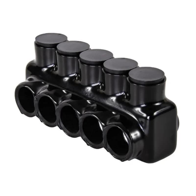 NSI Industries IPL350-5 - The Polaris IPL350-5 Multi-Tap Single Side Entry Connector features 5 ports sized for 350 MCM - 6 AWG wires. The body is made from aluminum alloy wrapped in a layer of plastisol insulation. Each port is pre-loaded with an oxide inhibitor, with removable access plugs over the hex screws used to tighten the connections. Installs with a hex key and torque wrench, without any tape or additional supplies. Designed for use in a wide range of splicing applications, including installation in cable trays, panel boards, ducts, raceways or troughs.