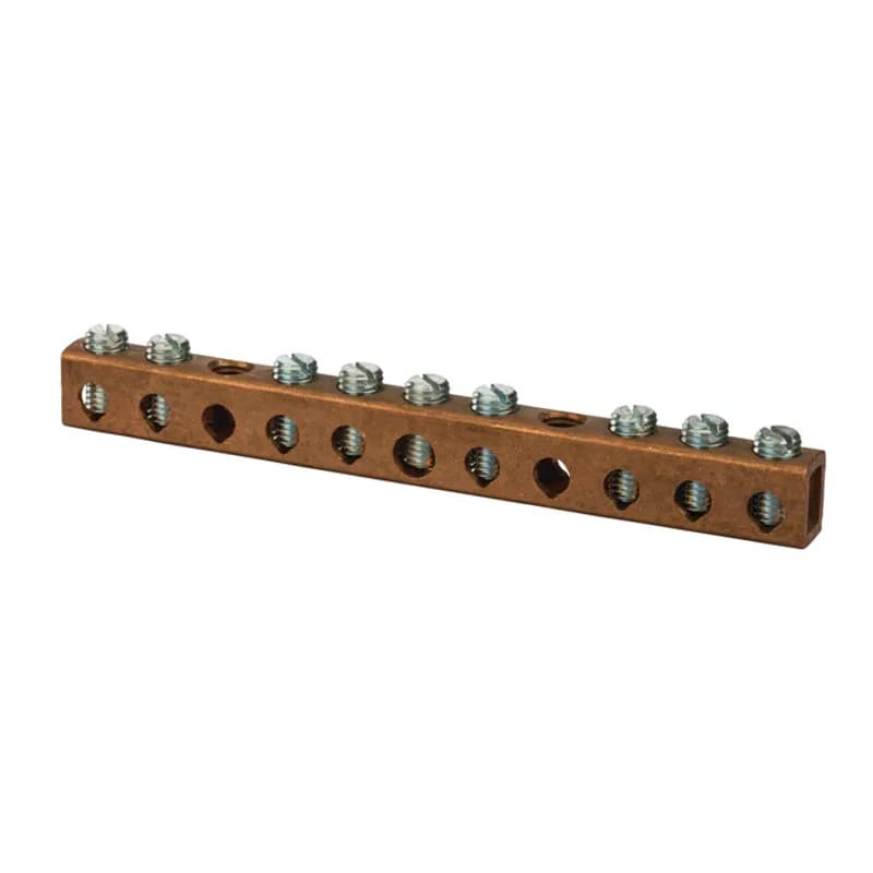 Copper Neutral Bar 8 Circuits Copper neutral connectors are manufactured from high strength pure electrolytic copper tube to ensure both maximum strength and conductivity. Plain copper finish. Suitable for use with copper conductors only.