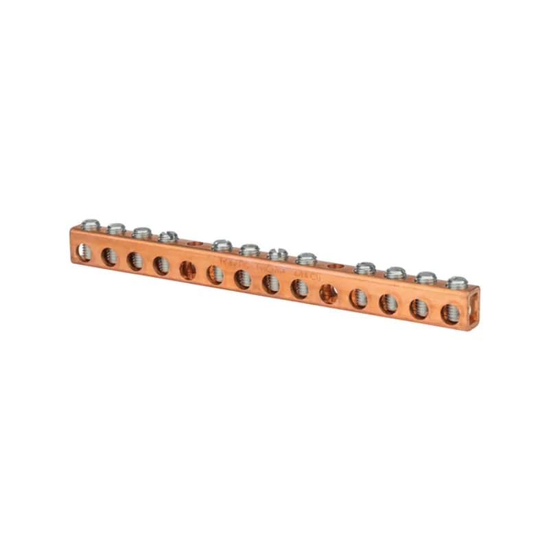 Copper Neutral Bar 12 Circuits Copper neutral connectors are manufactured from high strength pure electrolytic copper tube to ensure both maximum strength and conductivity. Plain copper finish. Suitable for use with copper conductors only.