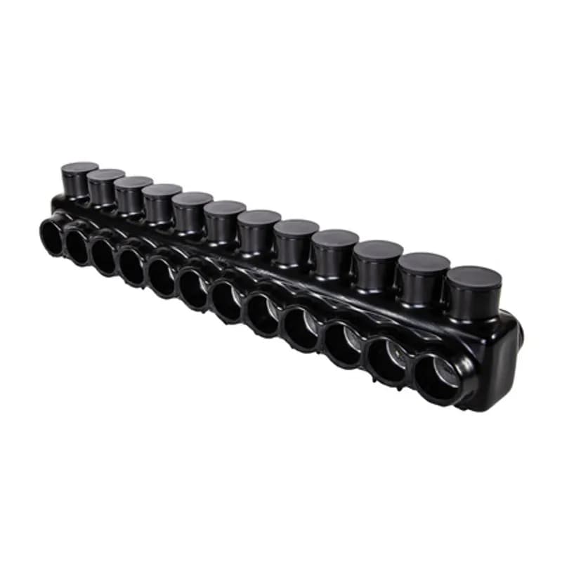 The Polaris IPLD250-12 Multi-Tap Dual-Sided Entry Connector features 12 ports sized for 250 MCM - 6 AWG wires. The body is made from aluminum alloy wrapped in a layer of plastisol insulation. Each dual-sided port is pre-loaded with an oxide inhibitor, with removable access plugs over the hex screws used to tighten the connections. Installs with a hex key and torque wrench, without any tape or additional supplies. Designed for use in a wide range of splicing applications, including installation in cable trays, panel boards, ducts, raceways or troughs.