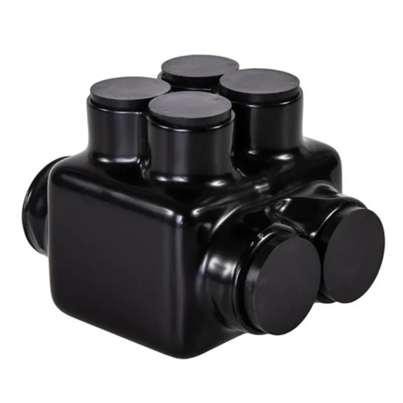 The Polaris ITH-750 Multi-Tap Dual-Sided Entry Connector features 2 ports sized for 750 MCM - 1/0 AWG wires. The heavy-duty body is made from aluminum alloy wrapped in a layer of plastisol insulation. Each dual-sided port is pre-loaded with an oxide inhibitor, with removable access plugs over the hex screws used to tighten the connections. Each port has two pressure screws to ensure the best connection possible in demanding applications. Installs with a hex key and torque wrench, without any tape or additional supplies. Designed for use in a wide range of splicing applications, including installation in cable trays, panel boards, ducts, raceways or troughs.
