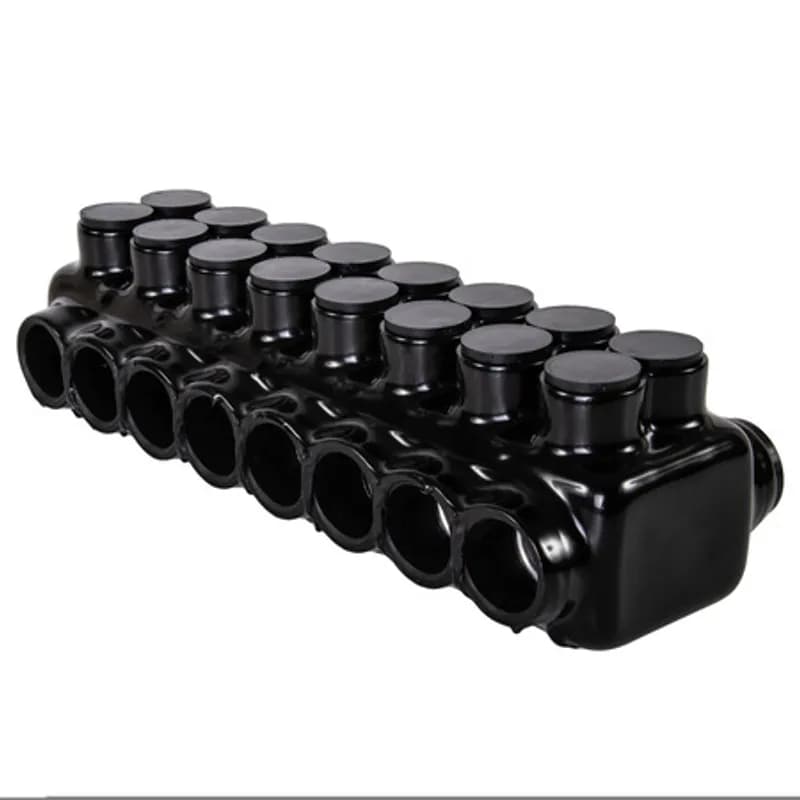 The Polaris IPLDH750-8 Multi-Tap Dual-Sided Entry Connector features 8 ports sized for 750 - 250 MCM wires. The heavy-duty body is made from aluminum alloy wrapped in a layer of plastisol insulation. Each dual-sided port is pre-loaded with an oxide inhibitor, with removable access plugs over the hex screws used to tighten the connections. Each port has two pressure screws to ensure the best connection possible in demanding applications. Installs with a hex key and torque wrench, without any tape or additional supplies. Designed for use in a wide range of splicing applications, including installation in cable trays, panel boards, ducts, raceways or troughs.