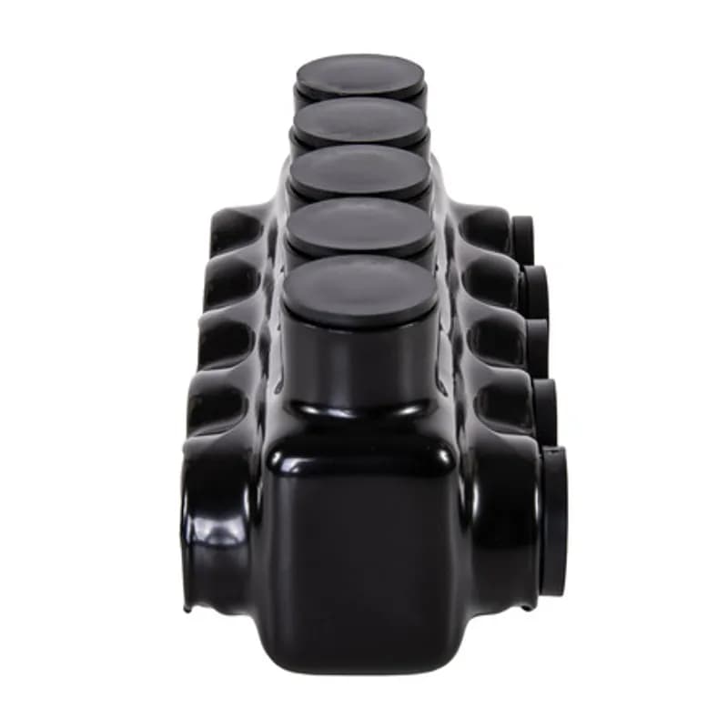 The Polaris IPLD3/0-5 Multi-Tap Dual-Sided Entry Connector features 5 ports sized for 3/0 - 6 AWG wires. The body is made from aluminum alloy wrapped in a layer of plastisol insulation. Each dual-sided port is pre-loaded with an oxide inhibitor, with removable access plugs over the hex screws used to tighten the connections. Installs with a hex key and torque wrench, without any tape or additional supplies. Designed for use in a wide range of splicing applications, including installation in cable trays, panel boards, ducts, raceways or troughs.