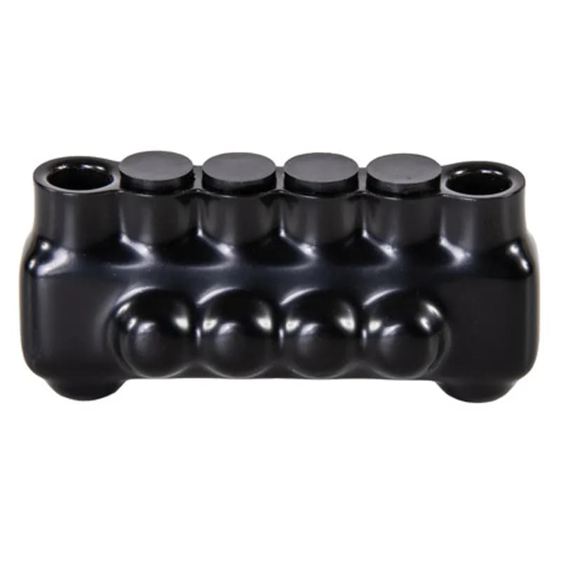 The Polaris IPLM1/0-4 Multi-Tap Mountable Single Side Entry Connector features 4 ports sized for 1/0 - 14 AWG wires. Mounting holes on either side of the connector allow for direct mounting to troughs, panels or wireways with 1/4 inch bolts. The body is made from aluminum alloy wrapped in a layer of plastisol insulation. Each port is pre-loaded with an oxide inhibitor, with removable access plugs over the hex screws used to tighten the connections. Installs with a hex key and torque wrench, without any tape or additional supplies. Designed for use in a wide range of splicing applications, including installation in cable trays, panel boards, ducts, raceways or troughs.