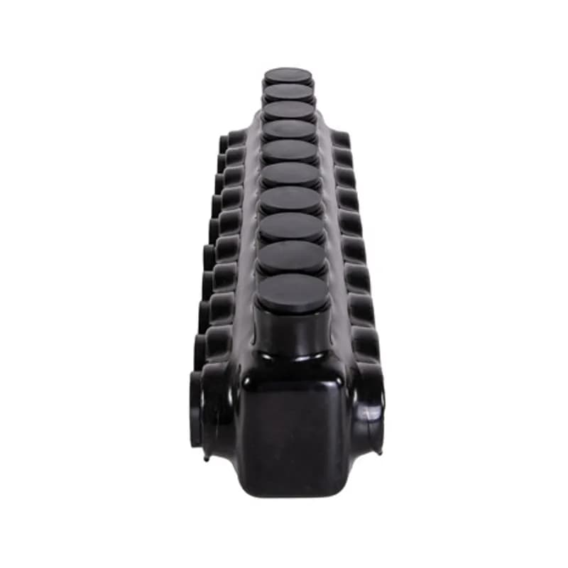 The Polaris IPLD3/0-10 Multi-Tap Dual-Sided Entry Connector features 10 ports sized for 3/0 - 6 AWG wires. The body is made from aluminum alloy wrapped in a layer of plastisol insulation. Each dual-sided port is pre-loaded with an oxide inhibitor, with removable access plugs over the hex screws used to tighten the connections. Installs with a hex key and torque wrench, without any tape or additional supplies. Designed for use in a wide range of splicing applications, including installation in cable trays, panel boards, ducts, raceways or troughs.