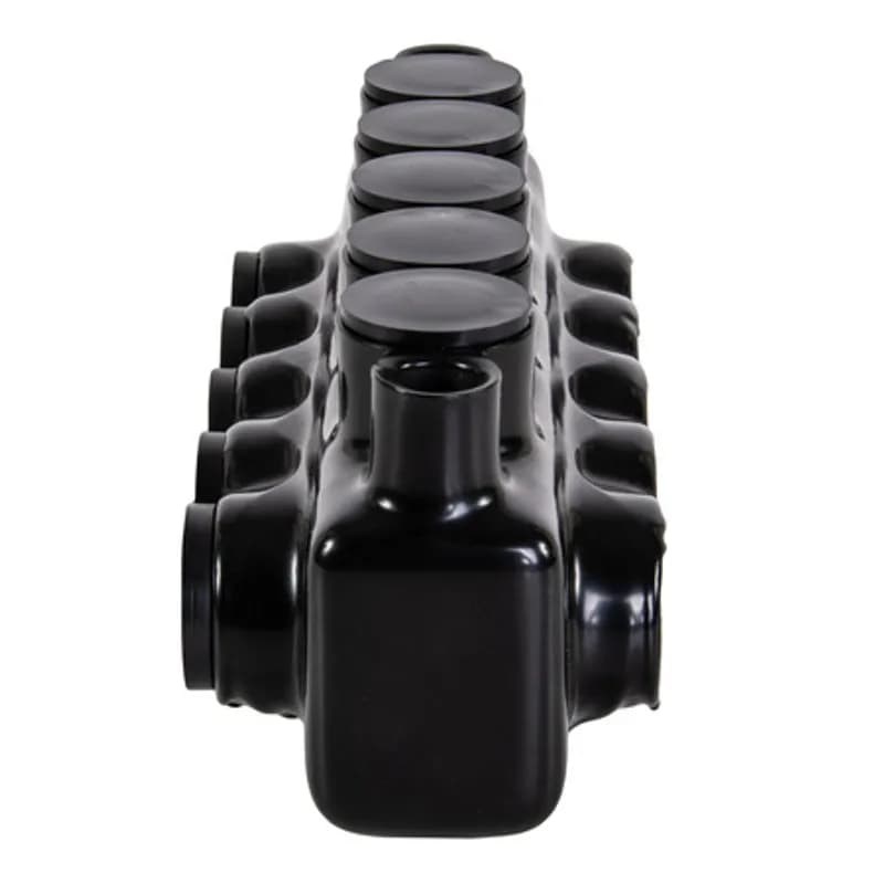 The Polaris IPLMD3/0-5 Multi-Tap Mountable Dual-Sided Entry Connector features 5 ports sized for 3/0 - 6 AWG wires. Mounting holes on either side of the connector allow for direct mounting to troughs, panels or wireways with 1/4â€ bolts. The body is made from aluminum alloy wrapped in a layer of plastisol insulation. Each dual-sided port is pre-loaded with an oxide inhibitor, with removable access plugs over the hex screws used to tighten the connections. Installs with a hex key and torque wrench, without any tape or additional supplies. Designed for use in a wide range of splicing applications, including installation in cable trays, panel boards, ducts, raceways or troughs.