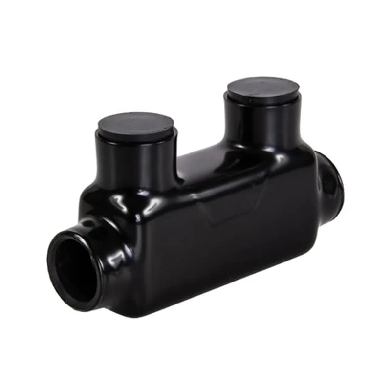 The Polaris ISR-350B Multi-Tap In-Line Entry Connector features 2 ports sized for 350 MCM - 6 AWG wires. The body is made from aluminum alloy wrapped in a layer of plastisol insulation. Each port is pre-loaded with an oxide inhibitor, with removable access plugs over the hex screws used to tighten the connections. Installs with a hex key and torque wrench, without any tape or additional supplies. Designed for use in a wide range of splicing applications, including installation in cable trays, panel boards, ducts, raceways or troughs.