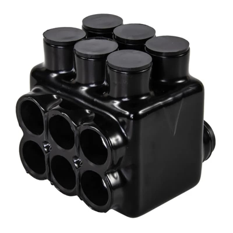 NSI Industries IPLDS350-6 - The Polaris IPLDS350-6 Multi-Tap Dual-Sided Entry Connector features 6 ports sized for 350 MCM - 6 AWG wires. The body is made from aluminum alloy wrapped in a layer of plastisol insulation. One side features stacked ports, with double-sided ports on the bottom for greater flexibility. Each port is pre-loaded with an oxide inhibitor, with removable access plugs over the hex screws used to tighten the connections. Installs with a hex key and torque wrench, without any tape or additional supplies. Designed for use in a wide range of tight-fitting splicing applications, including installation in small wire ways or panels.