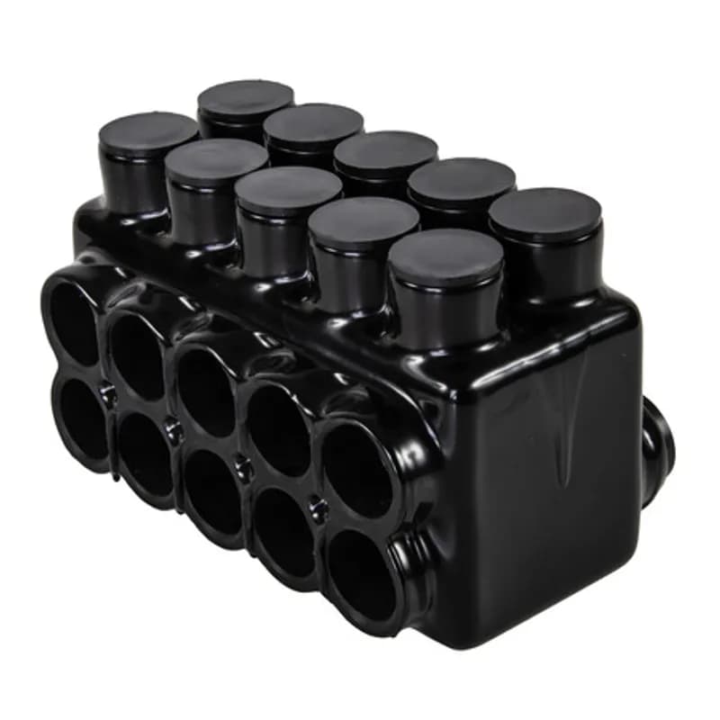 NSI Industries IPLDS350-10 - The Polaris IPLDS350-10 Multi-Tap Dual-Sided Entry Connector features 10 ports sized for 350 MCM - 6 AWG wires. The body is made from aluminum alloy wrapped in a layer of plastisol insulation. One side features stacked ports, with double-sided ports on the bottom for greater flexibility. Each port is pre-loaded with an oxide inhibitor, with removable access plugs over the hex screws used to tighten the connections. Installs with a hex key and torque wrench, without any tape or additional supplies. Designed for use in a wide range of tight-fitting splicing applications, including installation in small wire ways or panels.