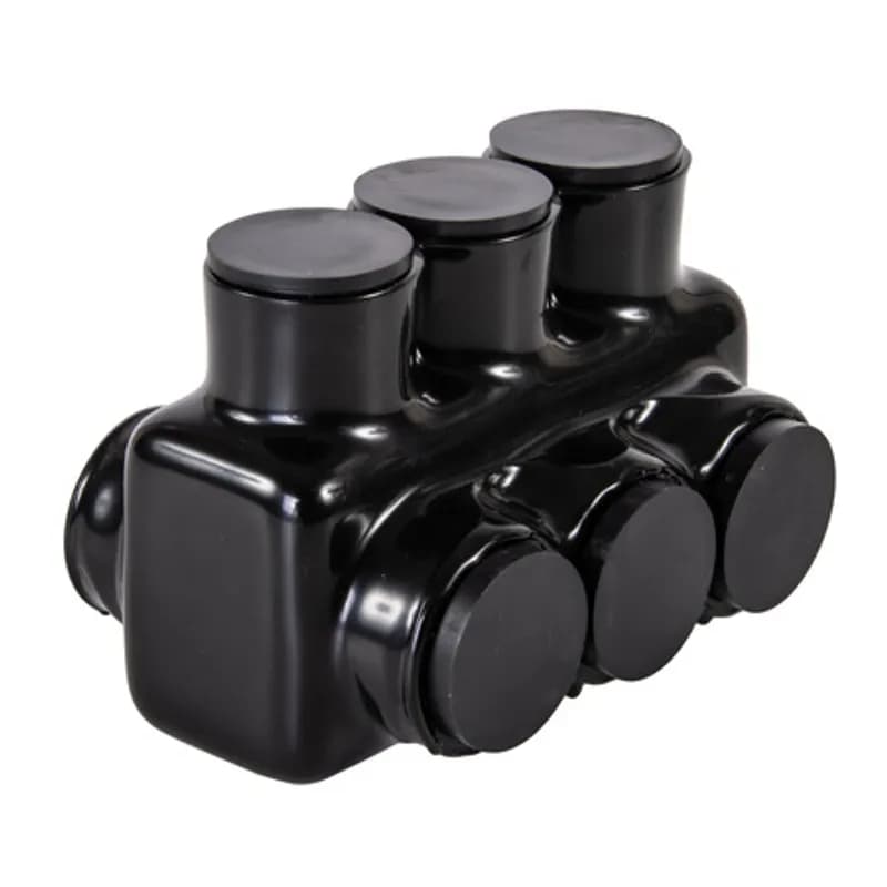NSI Industries IPLD500-3B - The Polaris IPLD500-3B Multi-Tap Dual-Sided Entry Connector features 3 ports sized for 500 MCM - 4 AWG wires. The body is made from aluminum alloy wrapped in a layer of plastisol insulation. Each dual-sided port is pre-loaded with an oxide inhibitor, with removable access plugs over the hex screws used to tighten the connections. Installs with a hex key and torque wrench, without any tape or additional supplies, and comes packaged in a clear plastic bag with a mounting hole for hanging in retail displays. Designed for use in a wide range of splicing applications, including installation in cable trays, panel boards, ducts, raceways or troughs.