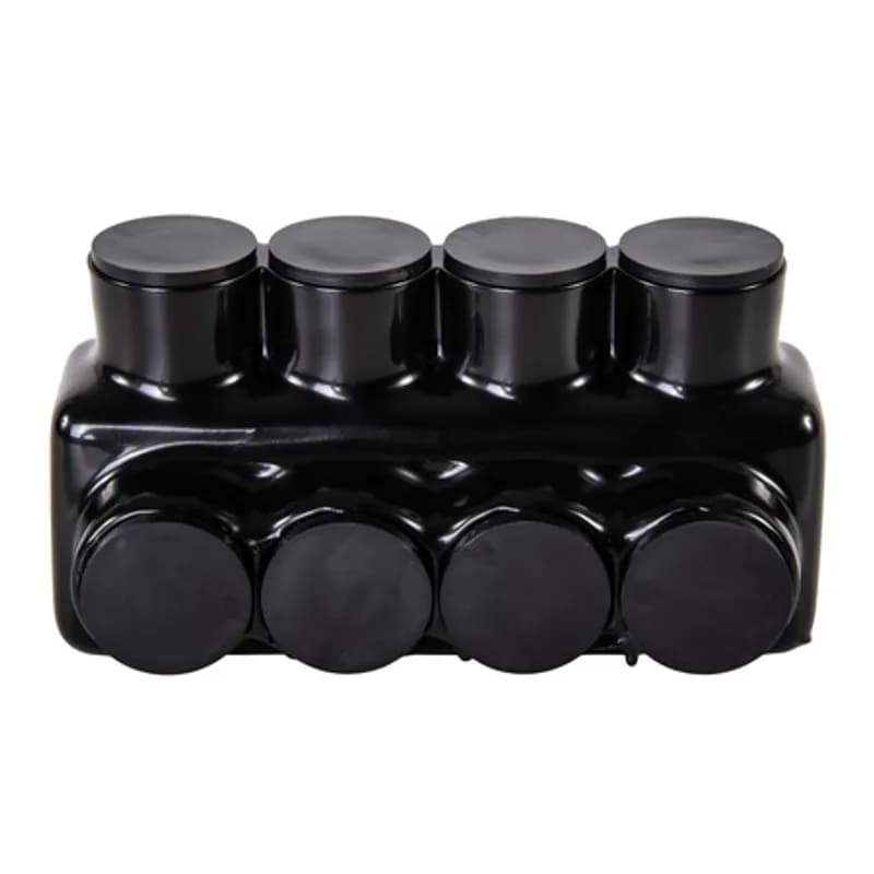 NSI Industries IPLD350-4B - The Polaris IPLD350-4B Multi-Tap Dual-Sided Entry Black Connector features 4 ports sized for 350 MCM - 6 AWG wires. The body is made from aluminum alloy wrapped in a layer of plastisol insulation. Each dual-sided port is pre-loaded with an oxide inhibitor, with removable access plugs over the hex screws used to tighten the connections. Installs with a hex key and torque wrench, without any tape or additional supplies, and comes packaged in a clear plastic bag with a mounting hole for hanging in retail displays. Designed for use in a wide range of splicing applications, including installation in cable trays, panel boards, ducts, raceways or troughs.