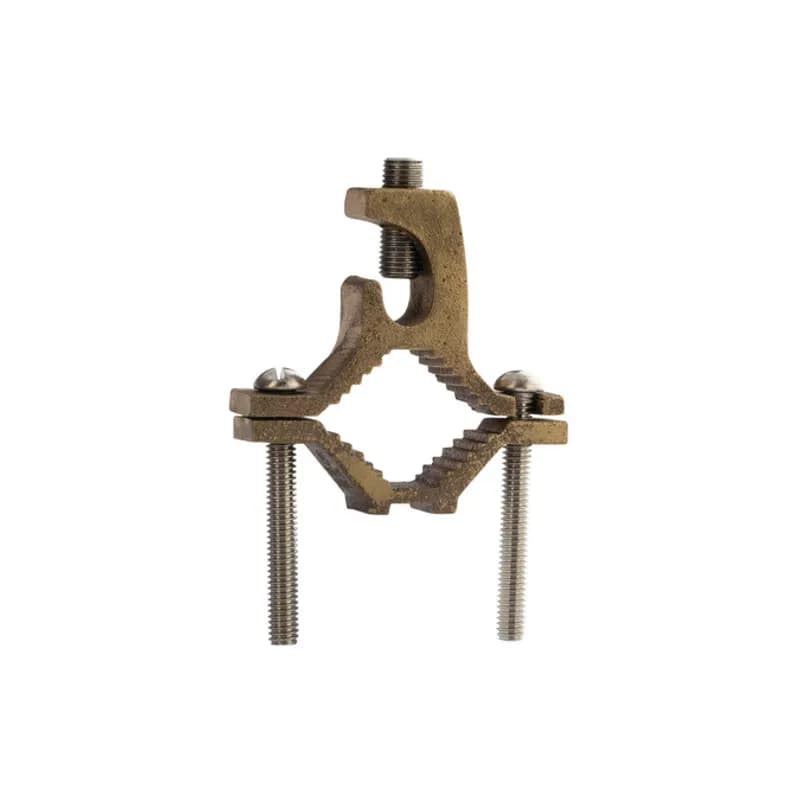NSI GLC-240DB Heavy Duty Direct Burial Ground Clamps grip on pipes between 1-1/4" to 2" in diameter and are the ultimate ground clamps for securing just about any size ground wire in just about any application. The bronze body and pre-assembled 304 stainless steel screws are made of economical, high-quality metals that provide durable performance in a range of applications. The lay-in lug design of these clamps provides ultimate flexibility when securing large conductors and can accommodate wires in the range of 8 to 4/0 STR. Use this heavy-duty ground clamp to secure ground wire to copper water pipes, tubing, rebar and ground rods up to 2" in diameter. UL Listed for direct burial in both earth and concrete. cULus Listed 467 for grounding and bonding. Stock products you can rely onâ€”stock NSI.