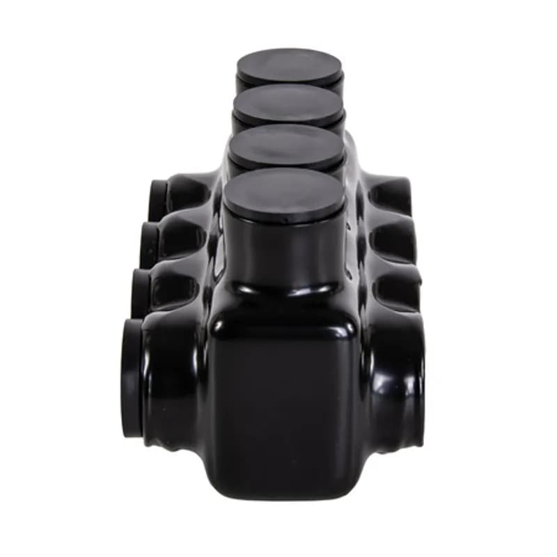 The Polaris IPLD500-4B Multi-Tap Dual-Sided Entry Connector features 4 ports sized for 500 MCM - 4 AWG wires. The body is made from aluminum alloy wrapped in a layer of plastisol insulation. Each dual-sided port is pre-loaded with an oxide inhibitor, with removable access plugs over the hex screws used to tighten the connections. Installs with a hex key and torque wrench, without any tape or additional supplies. Designed for use in a wide range of splicing applications, including installation in cable trays, panel boards, ducts, raceways or troughs.