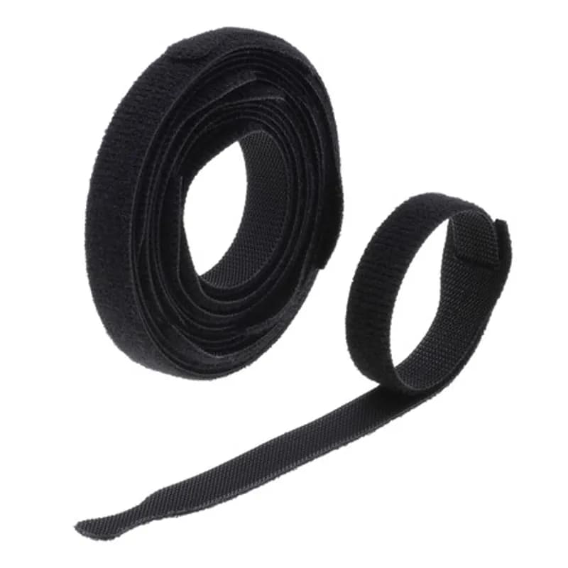 10-ft Black hook and loop fastener Cable Ties - 1 Piece hook and loop fastener Cable Ties offer a unique back-to-back fastening system: a self-gripping, double-sided strap that is easy to use and cost effective. They feature a molded high performance polyethylene hook fastener laminated on to a non-woven polyester loop. The low peel strength allows for easy entry or removal by the user yet the average shear strength is 3.0 psi, which increases substantially with each circular rotation. Will not over-cinch delicate cable and fiber optics. For use with cord and cable management, wire harnesses, inventory control, fibre optics, packaging, in-plant maintenance, etc. Allow for a minimum 2" overlap when installing.