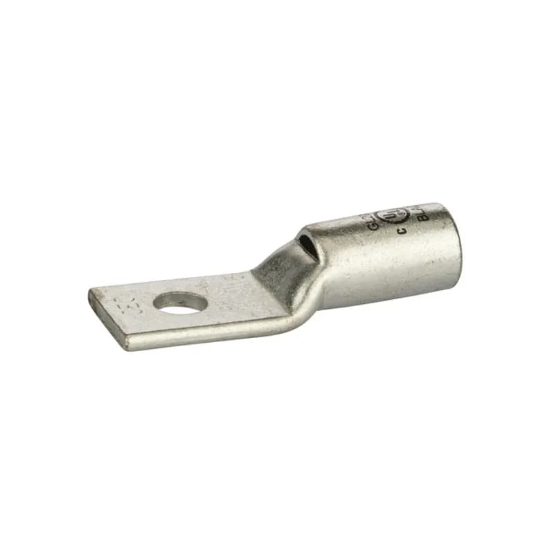 1 Hole Short Barrel Copper Compression Lug w/ Peep Hole 2/0 AWG - 5/16" Bolt Short Barrel Copper Compression Lugs with Peep Hole is a type of copper compression connector that is produced from high conductivity copper tubing. They are tin-plated to provide corrosion resistance and are marked with die index and color coded for easy reference. Listed for 35KV maximum when properly installed.